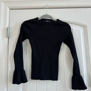 Vici Black Ribbed Knit Top with Bell Sleeves